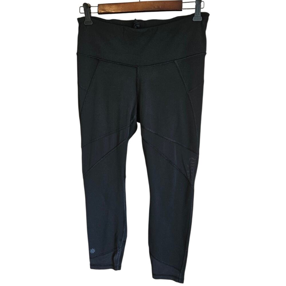 Athleta Leggings Womens M Black Mesh Panel Crop Capri Petite High Rise
